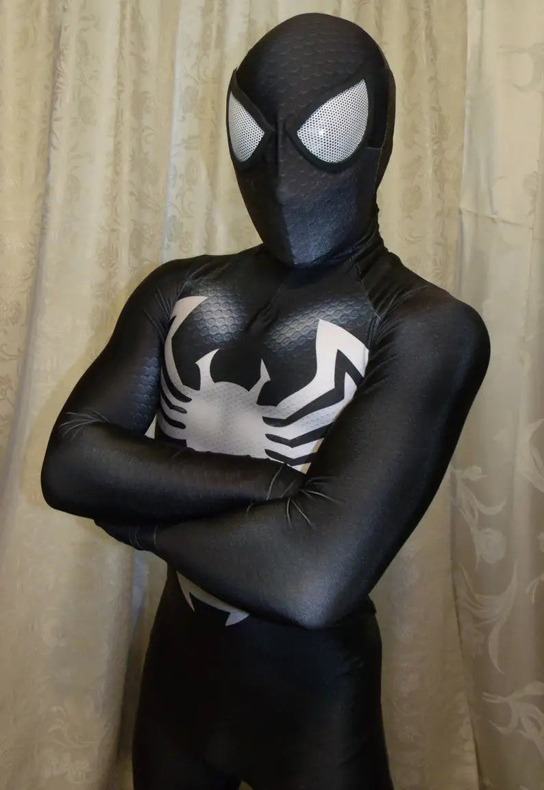 Halloween Venom Symbiote Spider Costume - Men’s Black Superhero Zentai Bodysuit for Cosplay Parties