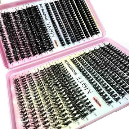 640 Cluster Lashes Kit 5D Fluffy Volume Eyelash Extension Set – Faux Mink Mixed Tray Thick Lash Makeup Kit for Salon & DIY Use