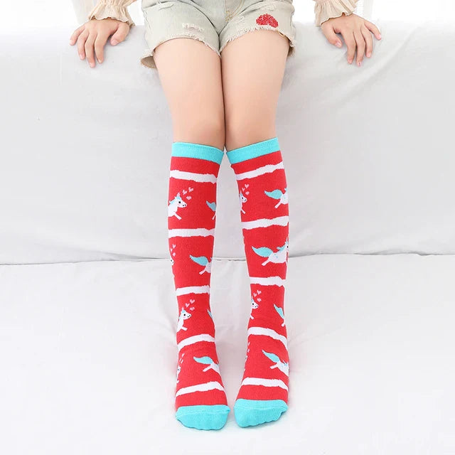 Cute Cartoon Animal Knee-High Socks for Babies & Kids – Warm Cotton Ankle & Over-Knee Socks for Girls