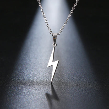 Stainless Steel Lightning Pendant Necklace – Unisex Fashion Jewelry for Hip Hop and Motorcycle Enthusiasts