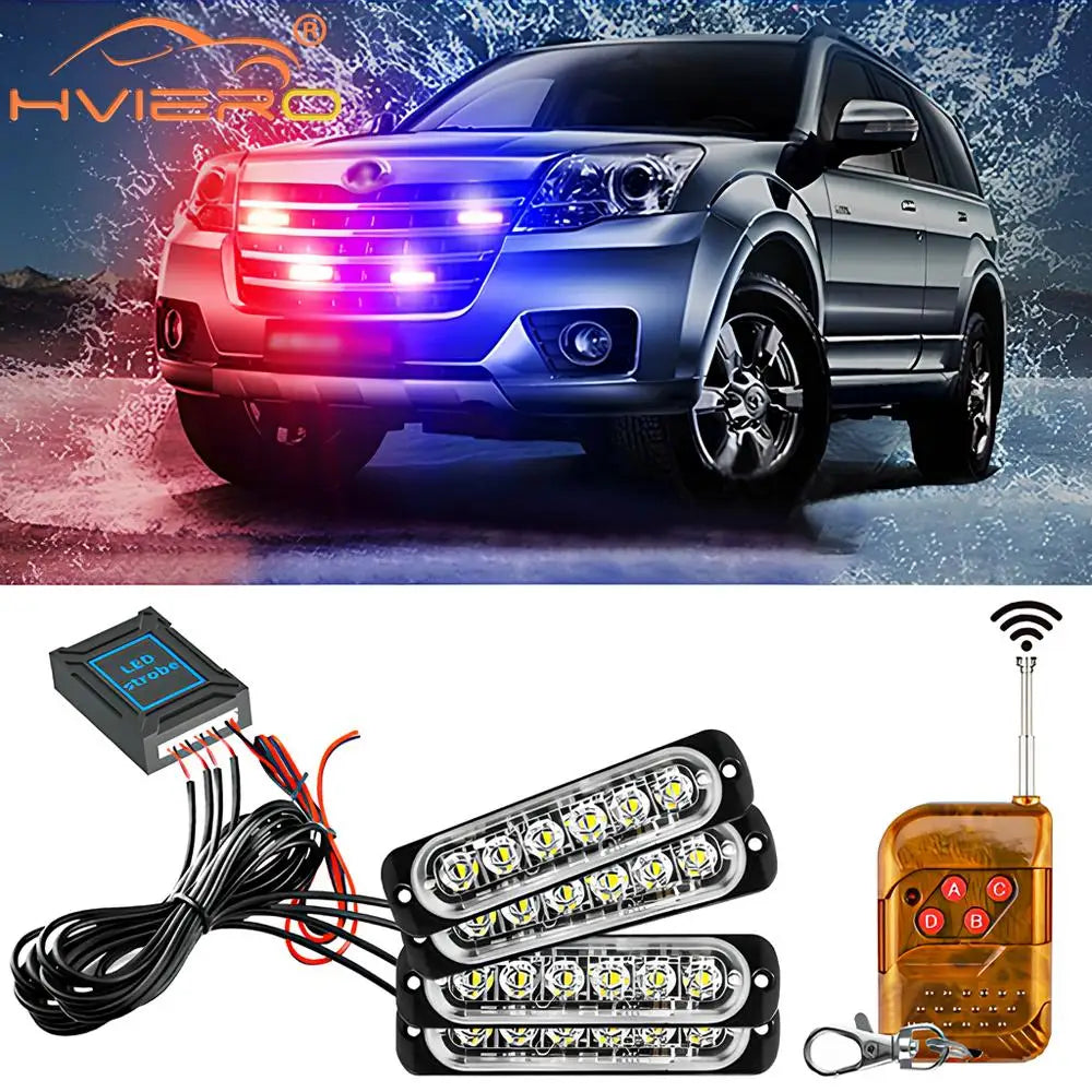 24LED Wireless Car Strobe Emergency Signal Flash Light - 12-24V for Trailers and Trucks, Auto Diode Modification Accessories