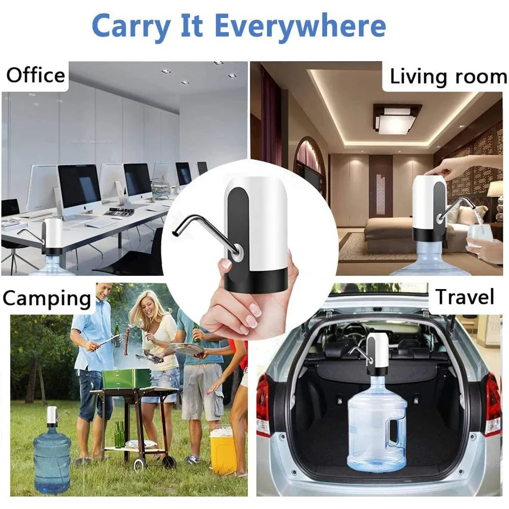 Electric Portable Water Dispenser Pump for 5 Gallon Bottle: USB Charge with Extension Hose - Barreled Tools