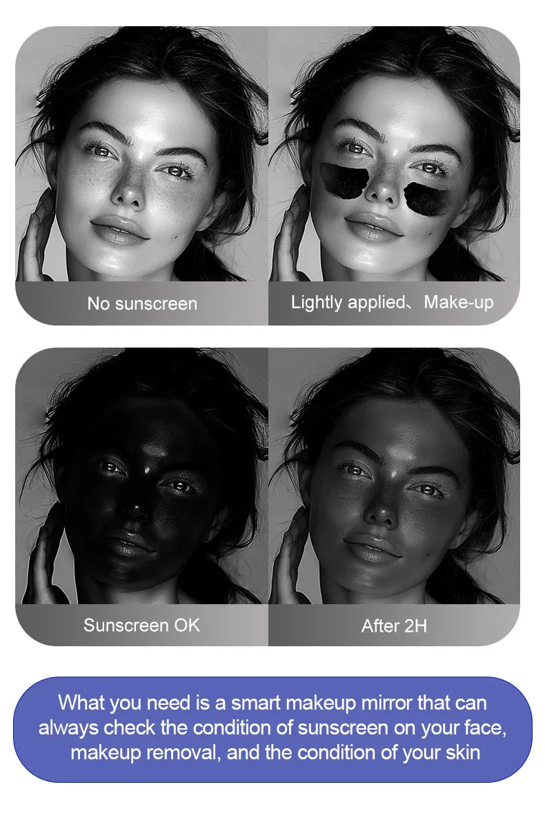 TENGMIR UV Smart Sunscreen Makeup Mirror – Portable LED Light UV Detection & Sunscreen Testing Mirror
