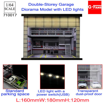 GFans 1:64 Scale Diorama Car Garage Model – LED Lighted Parking Lot DIY City Set for Collection & Display Gifts