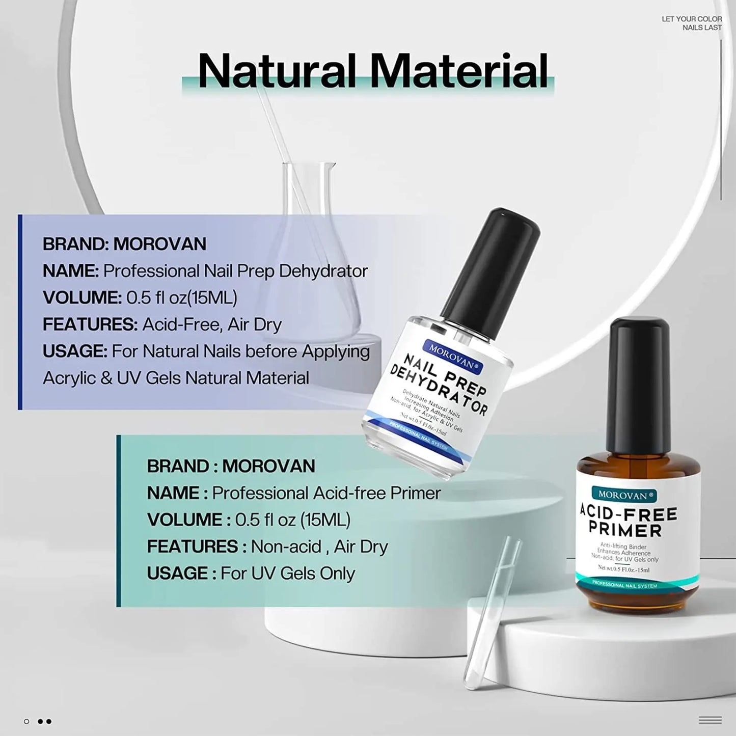Morovan Natural Nail Dehydrator & Acid-Free Primer – For Acrylic & Gel Nails, UV Gel Nail Primer