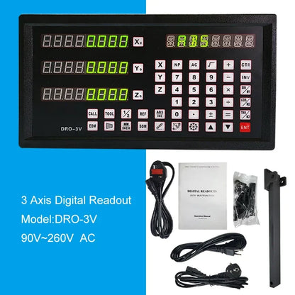 DRO-3V 2/3-Axis Digital Readout – Metal Casing Display for Milling & Lathe Machines, Linear Scale Encoder AC90-250V