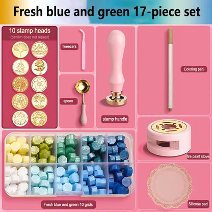 Wax Seal Stamp Kit with Storage Box & Furnace - Craft Supplies for Christmas & Wedding Invitation Decoration