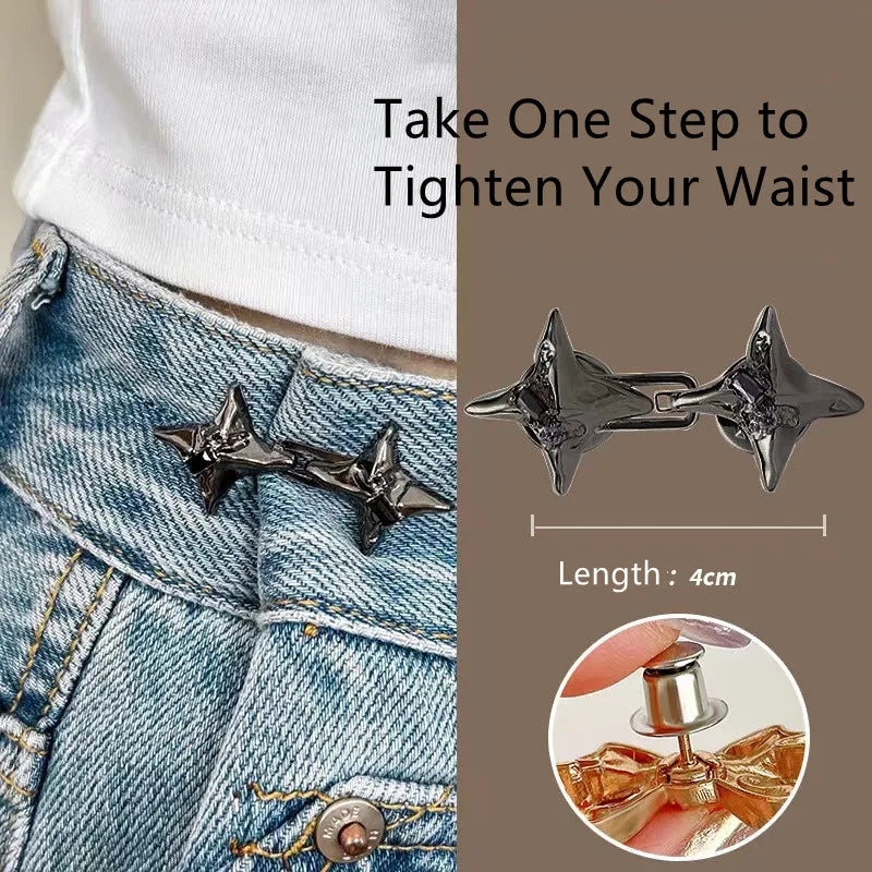 Four-Pointed Star Adjustable Waist Tightener Buckle – Fashion Jeans Waist Cincher Clip Accessory