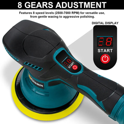 Gisam 8-Gear Digital Cordless Car Polisher — Electric Auto Waxing & Polishing Machine Compatible with Makita 18V Battery
