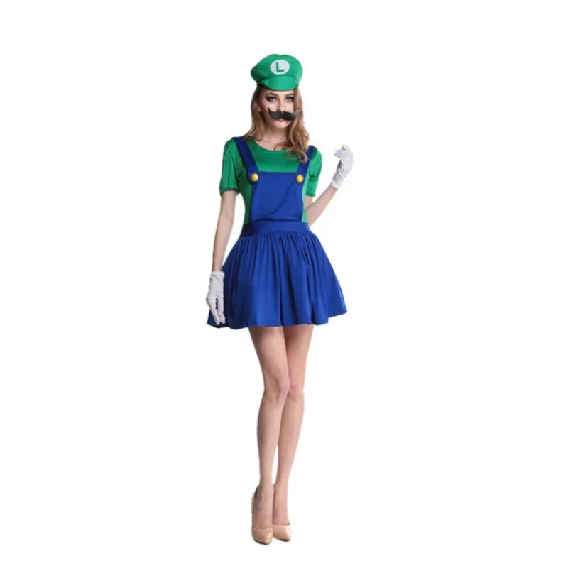 Super Luigi Bros Costume Set - Adult Halloween Cosplay Jumpsuit with Hat for Christmas Parties & Stage Performances