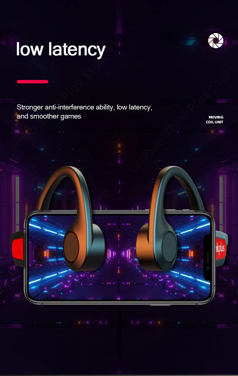 Lenovo X3 Pro Bone Conduction Earphones – Wireless Bluetooth HiFi Ear-Hook Headset with Mic, Waterproof Earbuds