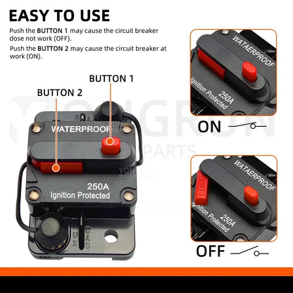 Manual Reset Circuit Breaker - 20A-300A Waterproof 12V-48V DC Car Audio Marine Fuse