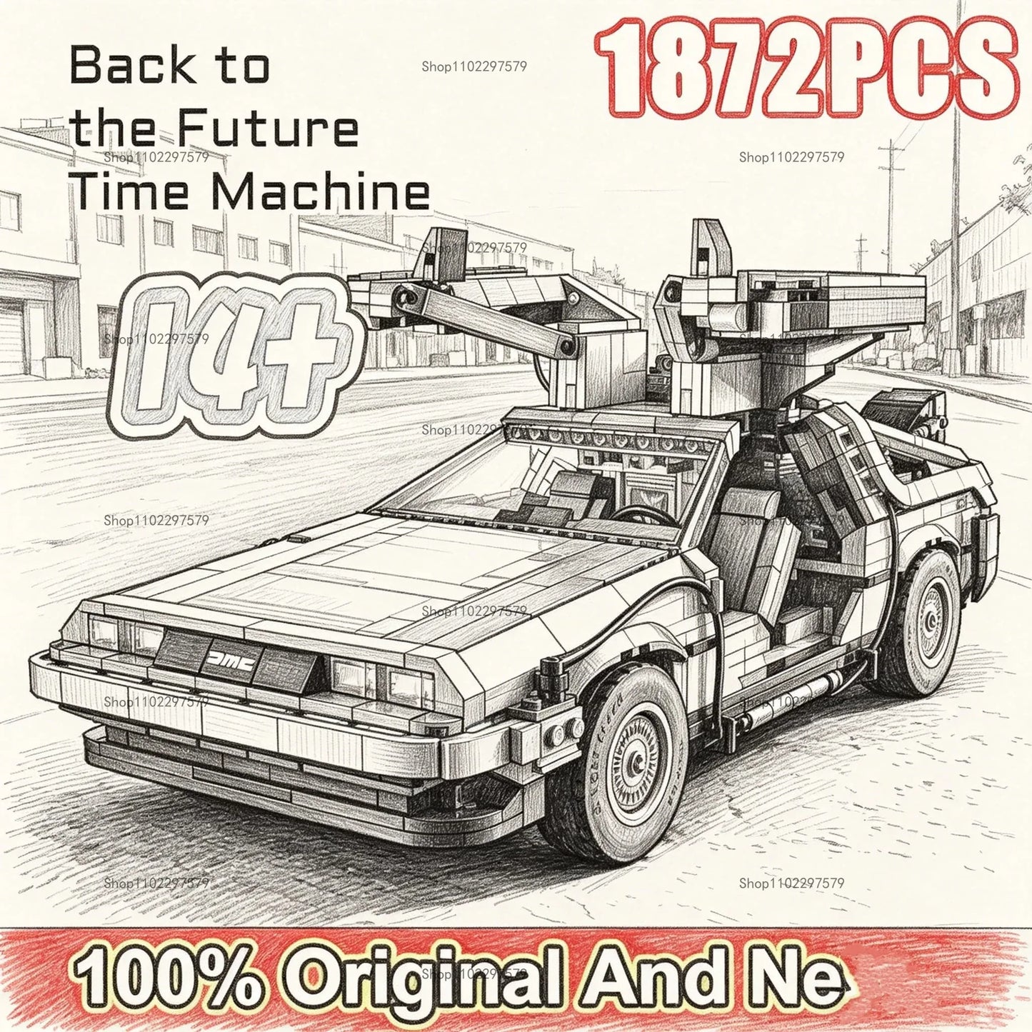 Back to the Future DeLorean Building Blocks - 1872-Piece 1:8 Scale Time Machine Model with Mini Figures