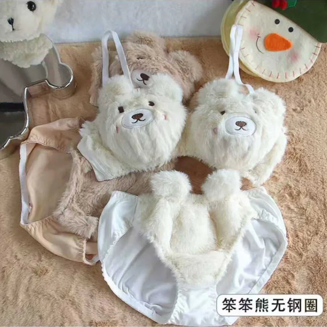 Soft Cute Bear  Lingerie — Autumn Winter Plush Cartoon Bra for Women