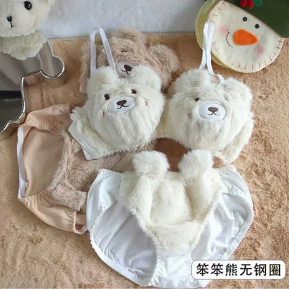 Soft Cute Bear  Lingerie — Autumn Winter Plush Cartoon Bra for Women