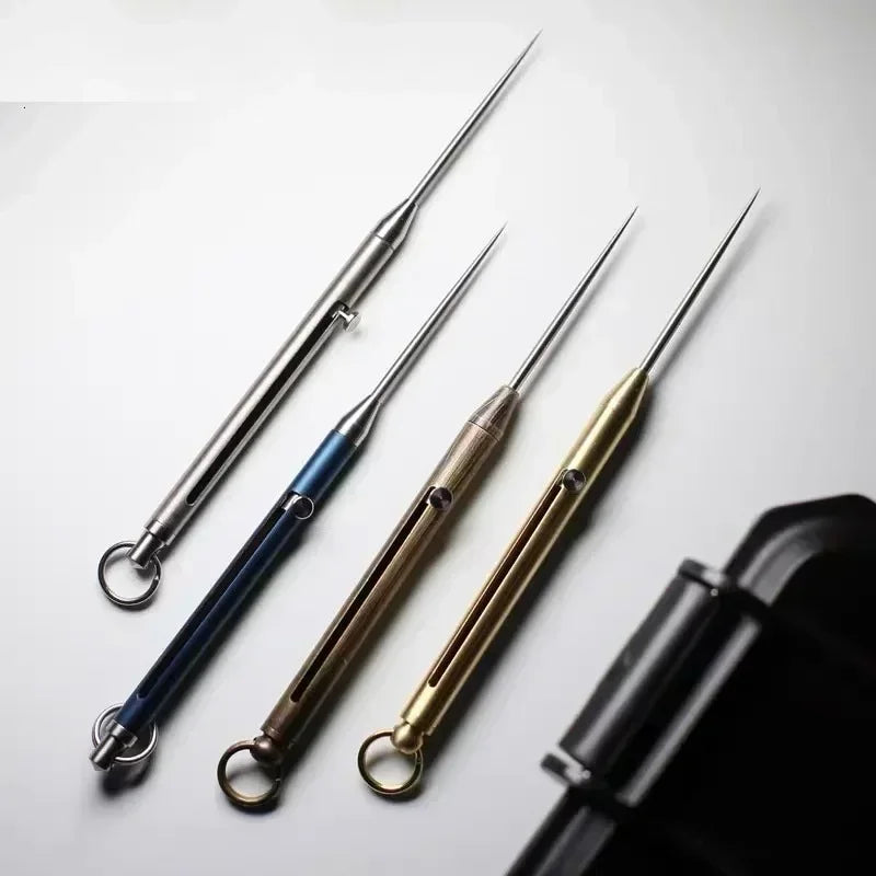 Black Titanium Alloy EDC Telescopic Toothpick Keychain – Camping Fruit Fork & Unpacking Tool Pendant Gift