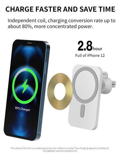 Magnetic Wireless Car Charger for MagSafe - iPhone 12/13/14/15 Pro Max, Mini, Air Vent Phone Holder Stand, Fast Charging