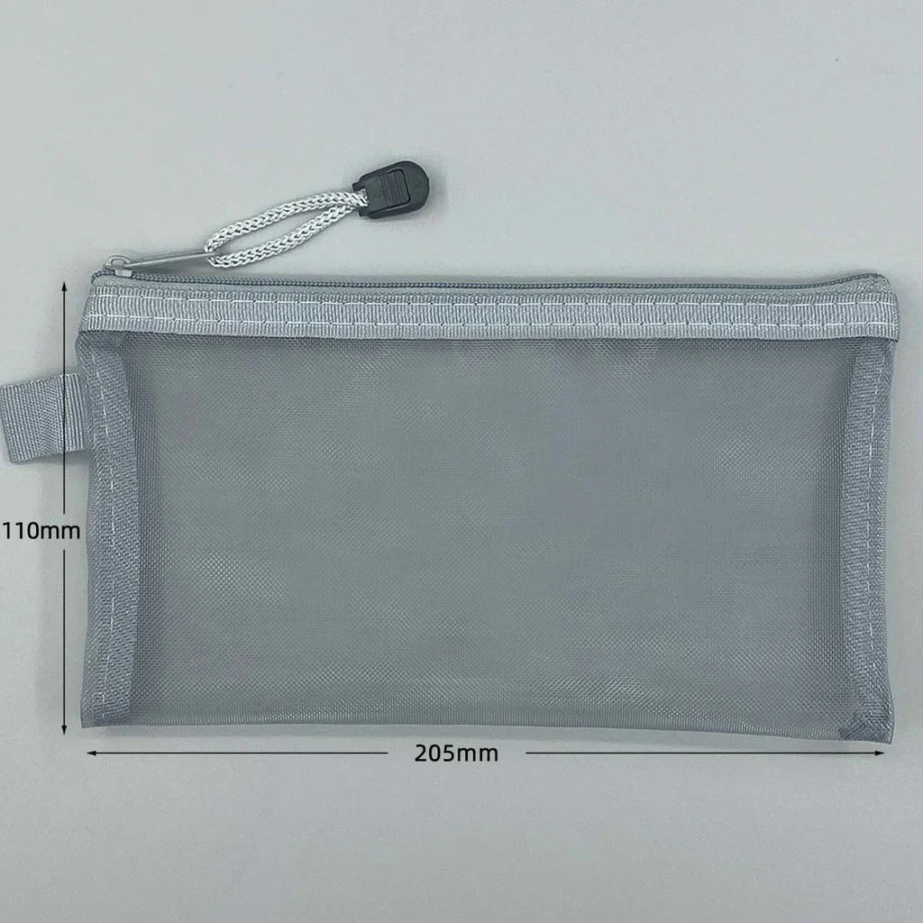 Large Transparent Mesh Pencil Case — Nylon Zip Storage Bag for School & Office Supplies