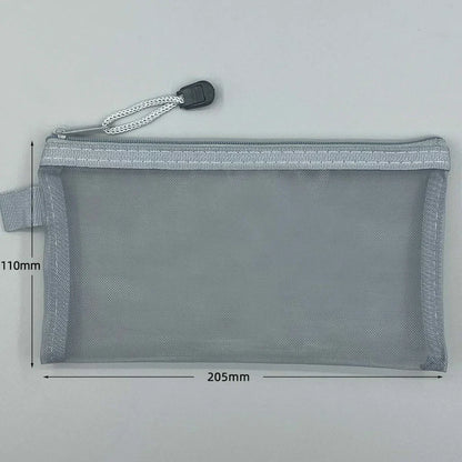 Large Transparent Mesh Pencil Case — Nylon Zip Storage Bag for School & Office Supplies