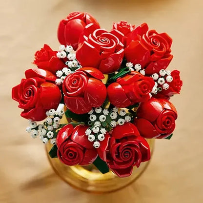 Bouquet of Roses Building Blocks – 10280 Compatible Construction Toy Flowers for Home Decor & Birthday Gift