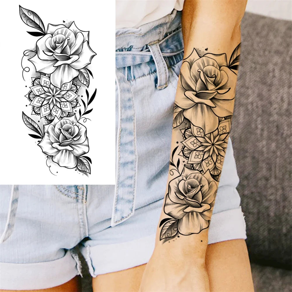 Full Arm Temporary Tattoo Sleeve - Realistic Warrior Lion Tiger Flower & Maori Design Fake Tattoos