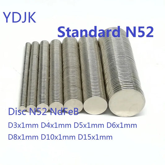 10-50PCS Disc N52 NdFeB Magnets – Strong Thin Permanent Magnets (3x1, 4x1, 5x1, 6x1, 8x1, 10x1, 15x1 Sizes)