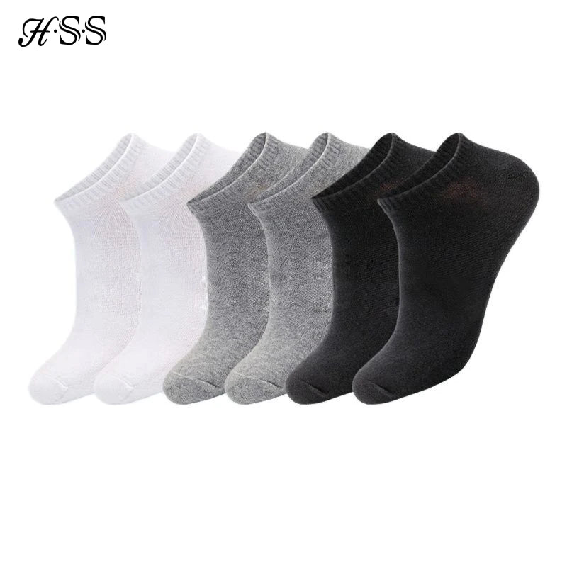 HSS Men’s 100% Cotton No Show Socks – Summer Thin Breathable Boat Socks, Black Short Socks Size 39-44 for Students