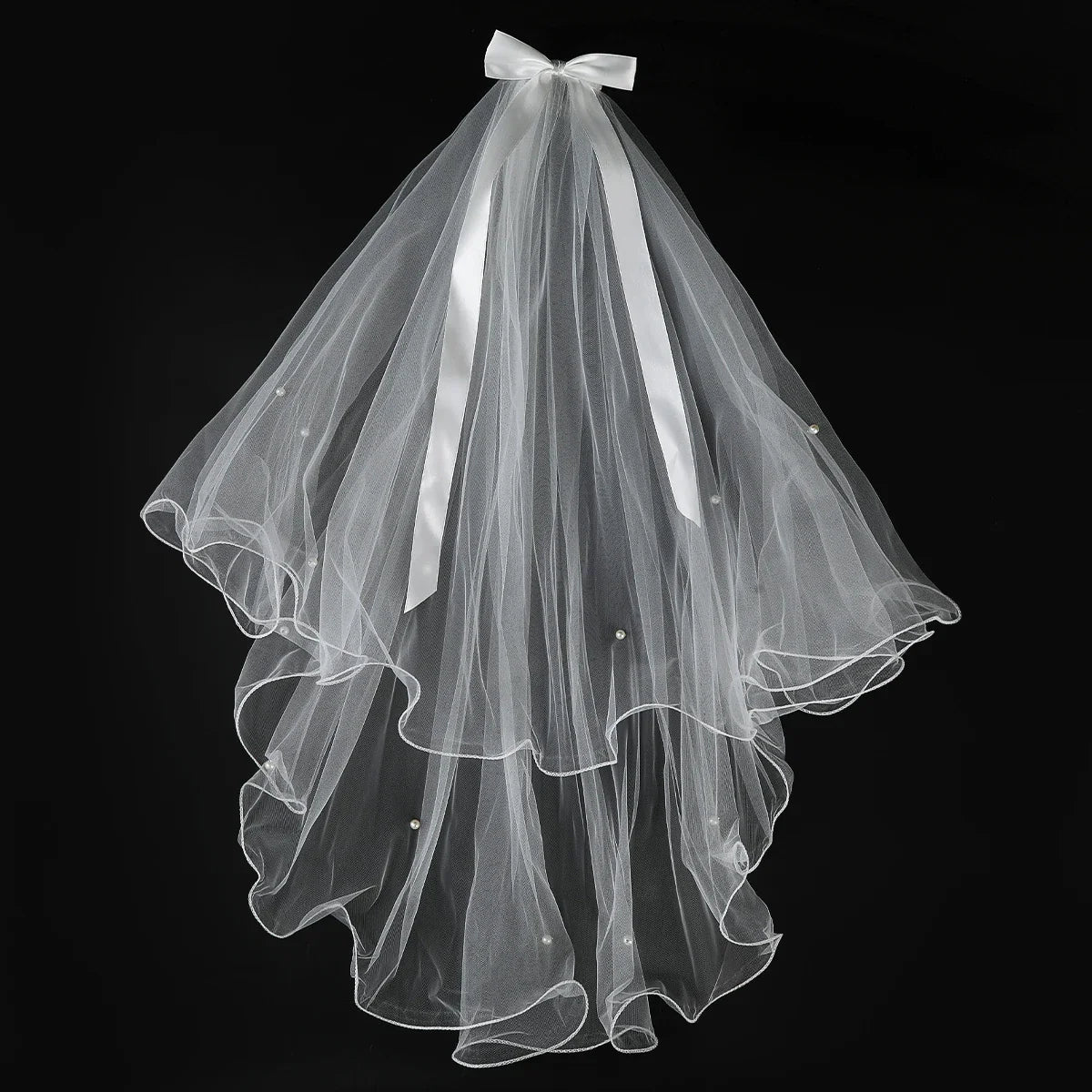 White Tulle Bow Veil Hairpin with Pearls – Elegant Bridal & Bachelorette Hair Clip for Weddings, Parties, and Gifts