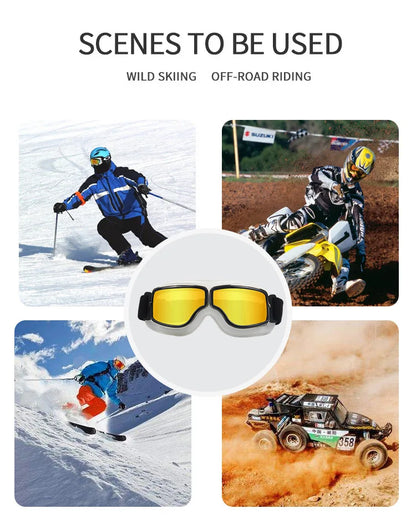 Windproof Motorcycle Glasses: Retro Style Sunglasses with Folding Leather Frame - Universal Helmet Accessories for Riders