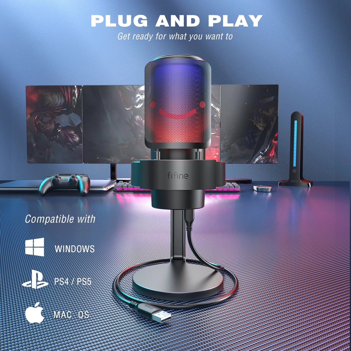 FIFINE A8 USB Microphone with RGB, Touch Mute & Headphone Output for Recording & Streaming on PC Mac