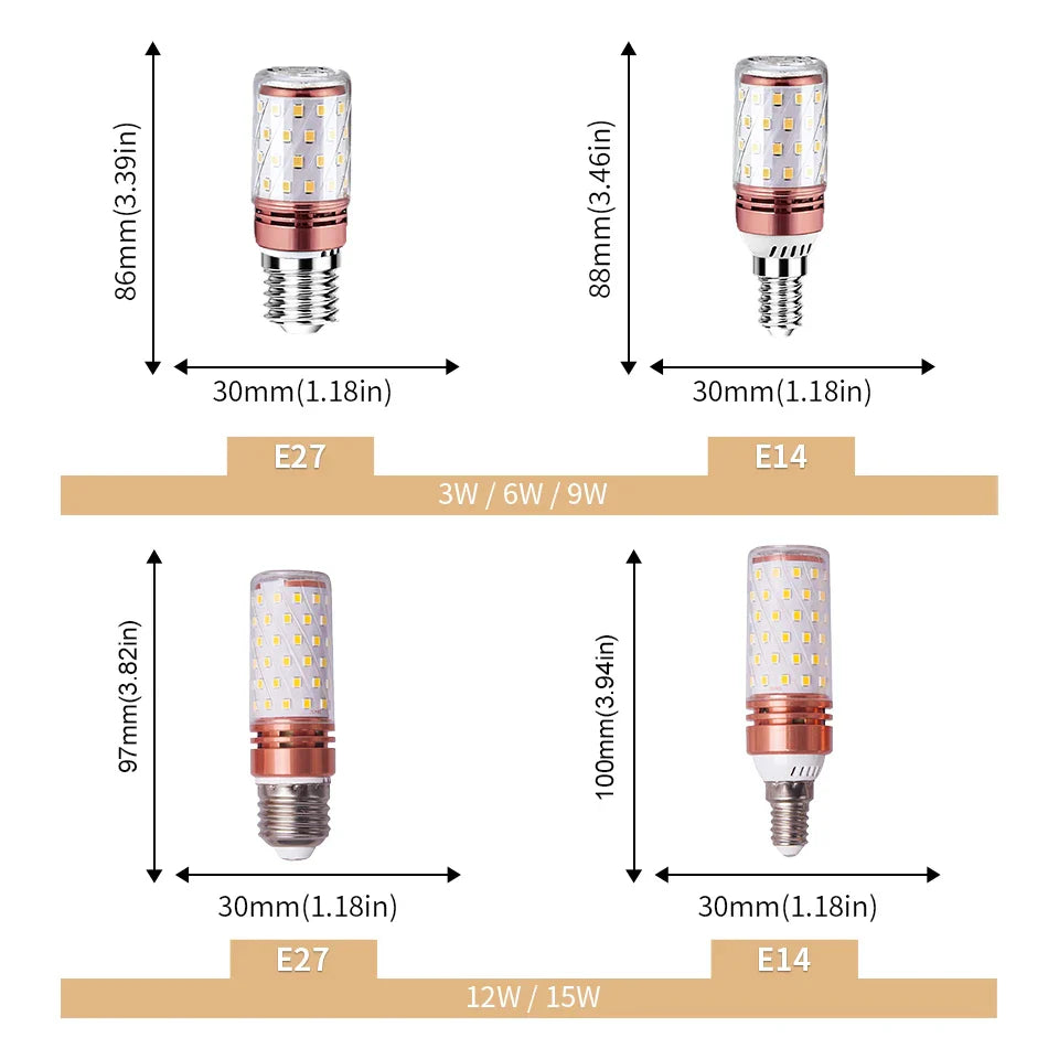 6pcs LED Corn Lamp - 3W/6W/9W/12W/15W 220V Strong Light, 3000K/4000K/6000K, E27/E14 Lamp Holder for Home Emergency Lighting