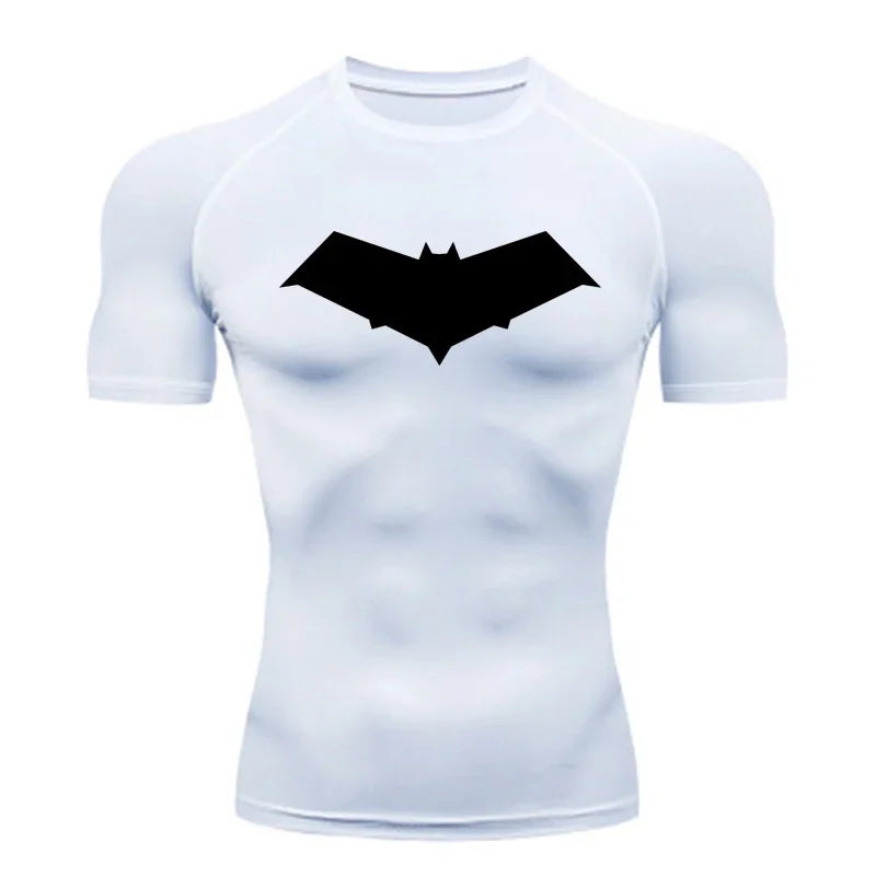 Men’s Summer Casual Compression T-Shirt — Quick-Dry Bat Print Fitness, Gym, MMA Rashguard Workout Tee