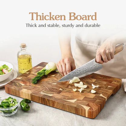 HEZHEN Premium Acacia Wood Double-Sided Cutting Board - Drain Water and Damp-Proof Kitchen Chopping Board