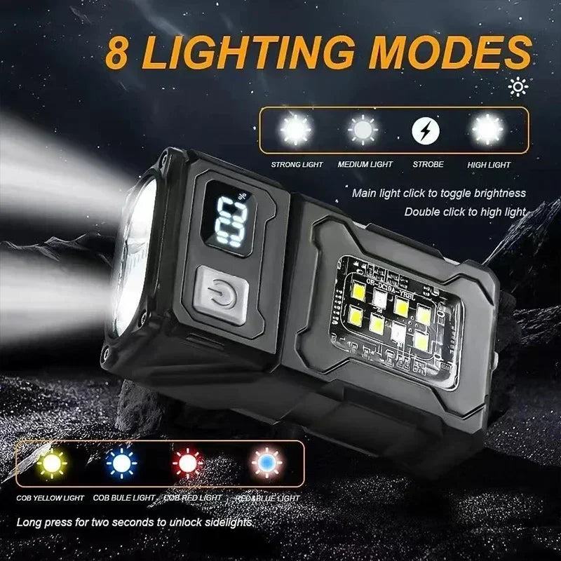 2/1pcs Portable Mini USB Rechargeable Flashlight — Super Bright LED Tail Magnet Torch with COB Emergency Light for Camping & Hiking