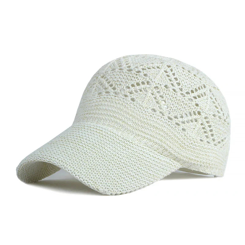 Women’s Summer Hollow Baseball Cap – Breathable Knitted Mesh Adjustable Sun Hat for Holiday and Outdoor Use