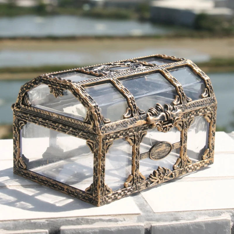 Transparent Pirate Treasure Box - Crystal Gem Jewelry Storage Organizer Chest for Trinkets & Accessories