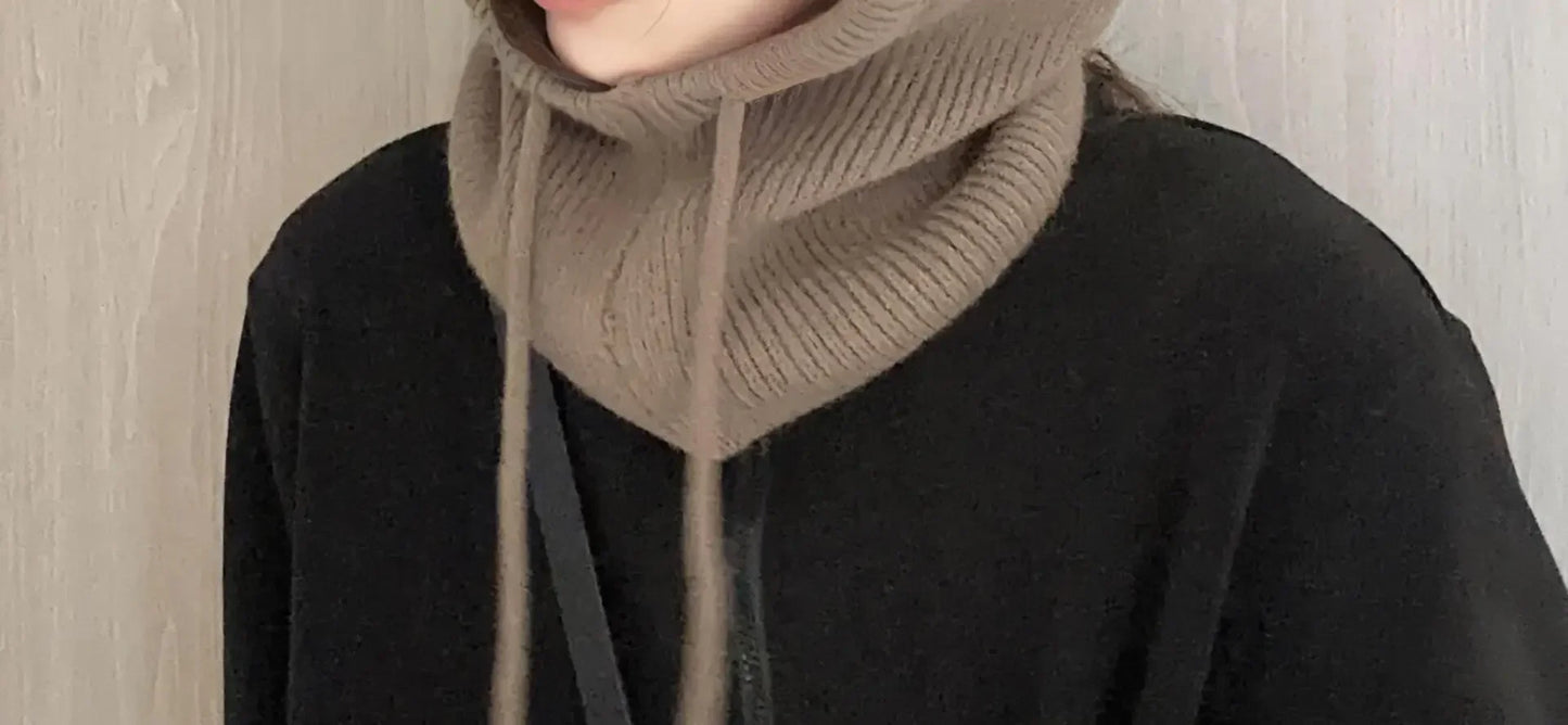 Knitted Hooded Balaclava Caps – Winter Korean Style Outdoor Warmer, One-Piece Neck Collar Beanie Hat for Women