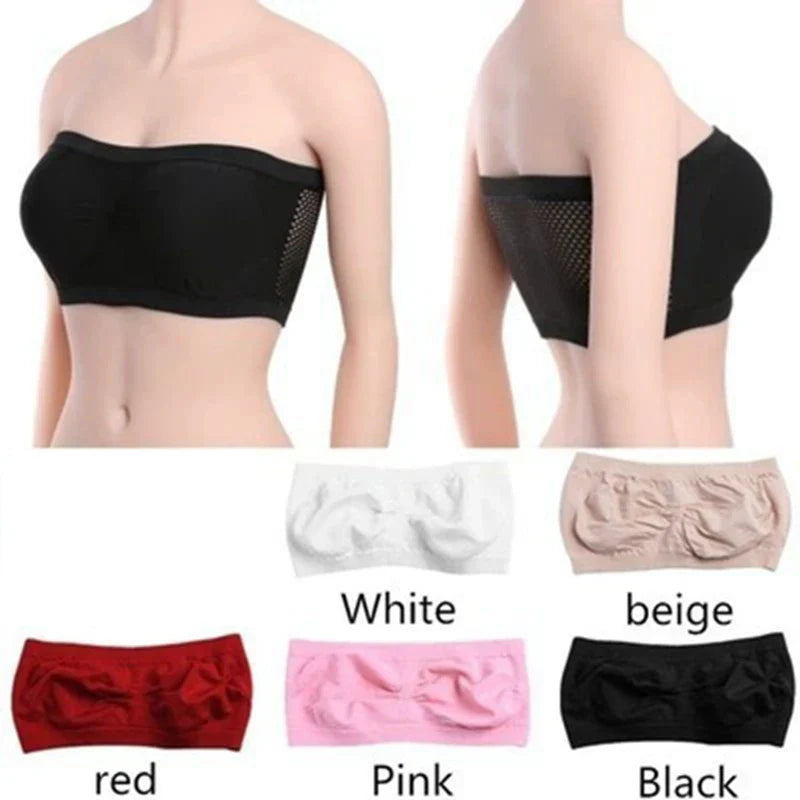 Women’s Sexy Strapless Crop Top Bra – Breathable Mesh Bandeau, Invisible No-Pad Summer Brassiere