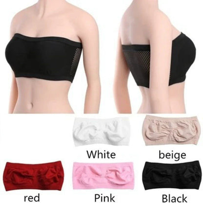 Women’s Sexy Strapless Crop Top Bra – Breathable Mesh Bandeau, Invisible No-Pad Summer Brassiere