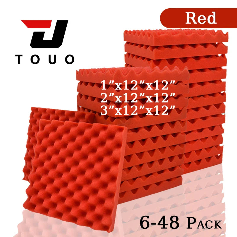 TOUO Acoustic Foam Panels – Fireproof Egg Crate Soundproofing Sponge 6/12/24/48 Pack Studio & Home Sound Absorbing Foam Tiles