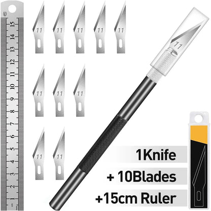Craft Hobby Knife Set – Precision Exacto Knife with 11 Stainless Steel Blades & 15cm Ruler for Art & DIY
