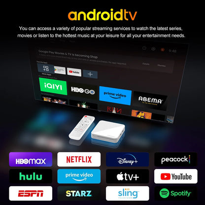 4K Android 14 Smart TV Box, 2GB RAM, 8GB/16GB Storage, HDR10+, Dual WiFi, Bluetooth, Quad-Core HD Media Player
