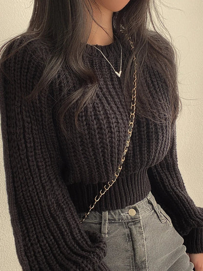 Loose Vintage Harajuku Lantern Long Sleeve Sweater for Women - Soft Warm Korean Knitwear - Chic Solid Autumn/Winter Top
