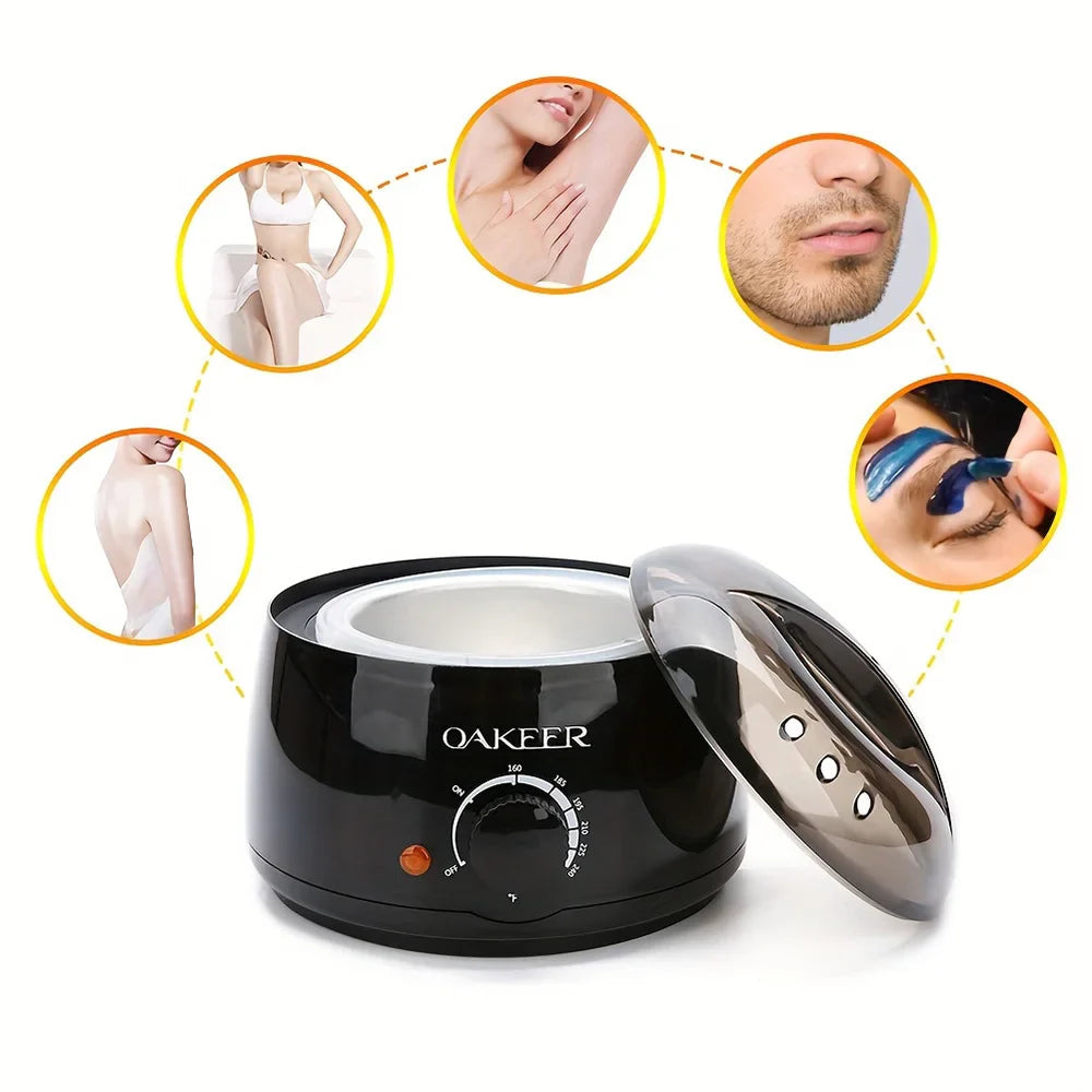 [EU Plug] 200ml Black Wax Melting Machine – 200g Wax Beans Set for Hair Removal & Wax Therapy Heating
