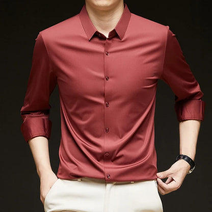Men's Ultra-Stretch Shirt - Silky Long Sleeve Business & Casual Dress Shirt