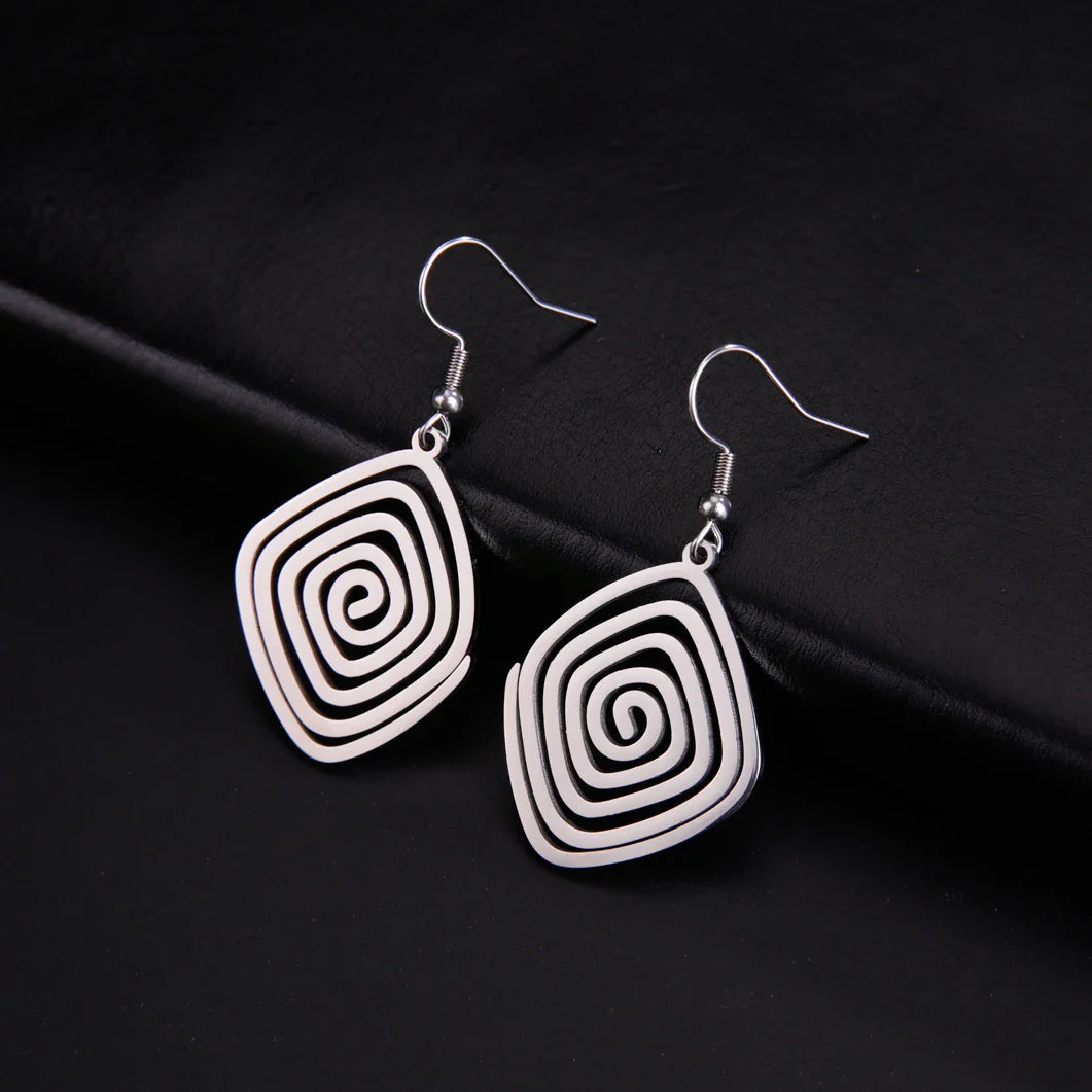 Skyrim Irregular Spiral Swirl Drop Earrings – Gold Stainless Steel Geometric Earrings for Women Trend Jewelry Gift