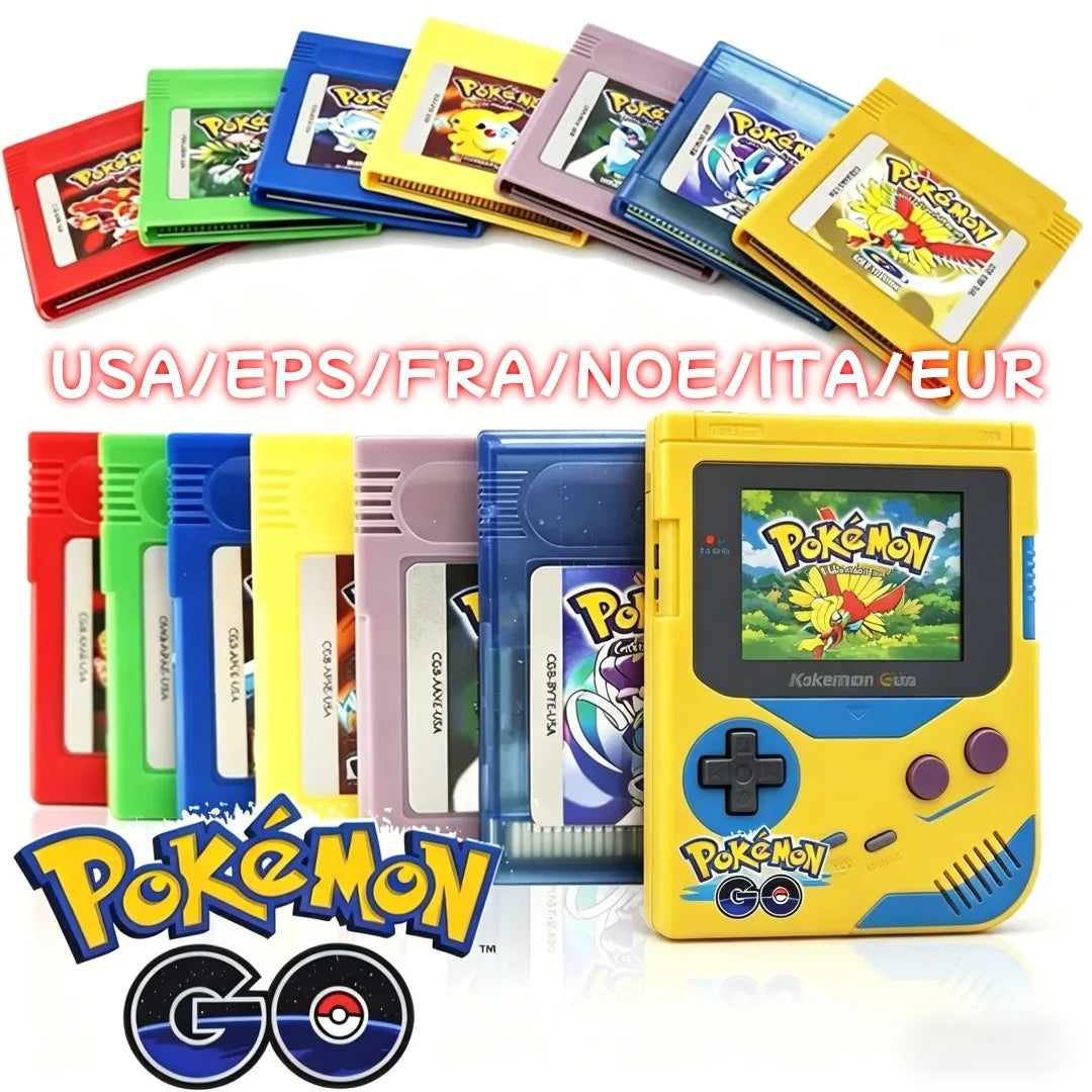 Pokemon GBC Game Cartridge - 16-Bit Video Game Card in Red, Blue, Crystal, Gold, Silver & Yellow Versions