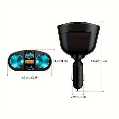Dual-Port Car Charger Adapter – Digital Display, Simultaneous Charging for Multiple Devices