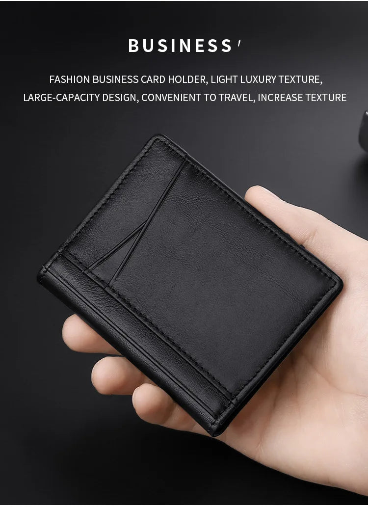 YUECIMIE Super Slim Leather Wallet – Genuine Mini Credit Card Holder, Thin Soft Purse for Men