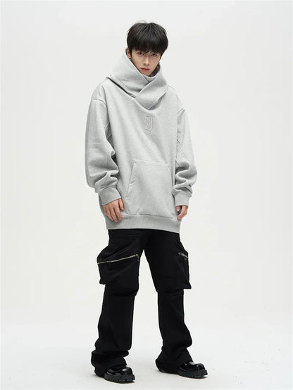 Autumn Ninja Streetwear Turtleneck Hoodie - Men's Embroidered Y2K Vintage Fleece Sweatshirt, Hip Hop Fashion